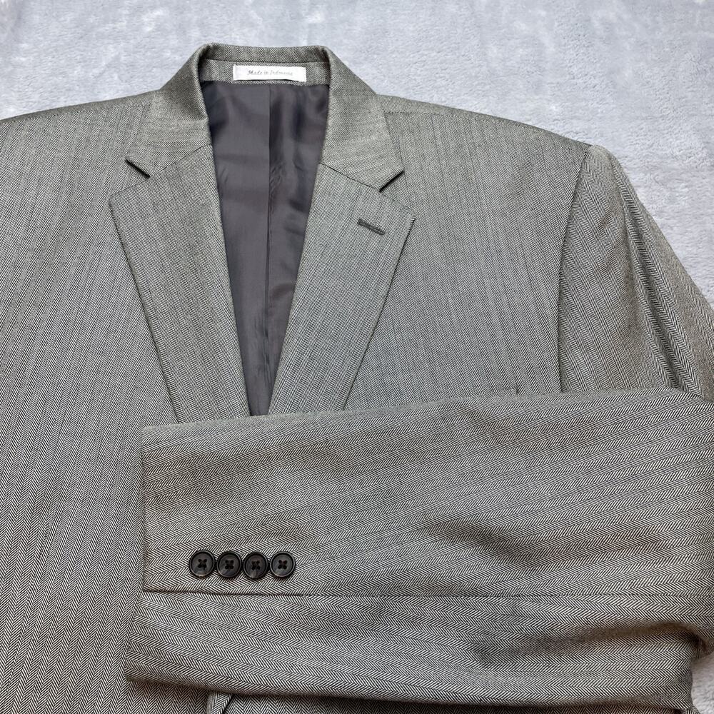 Lauren Ralph Lauren Mens‎ Herringbone Blazer 44L Gray Silk Wool Blend Two Button
